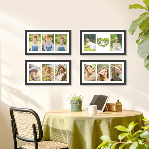 Image of DUENPY 4-Pack 8x16 Collage Picture Frames, 5x7 Collage Picture Frame Displays Three 5x7 inch Photos, or 8x16 (Without Mat) for Available Horizontal Wall Mounting Display and Vertical, Black
