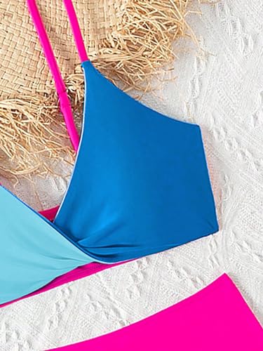 Milumia Girl's Color Block 2 Piece Swimsuit Twist Front Spaghetti Strap High Rise Bikini Set4