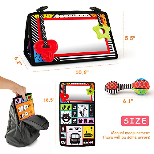 image for teytoy 3-in-1 Tummy Time Mirror with Soft Crinkle 3D Activity Book, Te