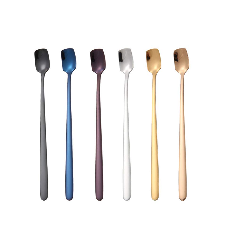 BaronHong 7pcs en Acier Inoxydable à Long Manche tête carrée en remuant la cuillère à thé de café (Couleur, 15cm)