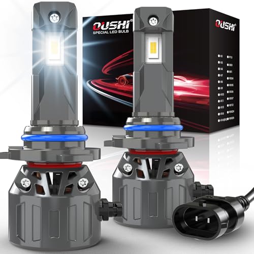 OUSHI Bombilla HB4 LED 32000LM, 800% Super Brillo 6000K Xenon Blanco HB4 Plug and Play Mini Tamaño 1:1 Alta Bombilla LED 9006, 2 piezas