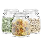 JoyJolt Airtight Glass Jars with Lids Set of 3. 32oz Glass Jar with Lid and 6 Silicone Seals! Med Glass Food Storage Containers. Square Mason Jar, Candy Jar, Sugar Jar, Pasta Containers for Pantry - Image 2