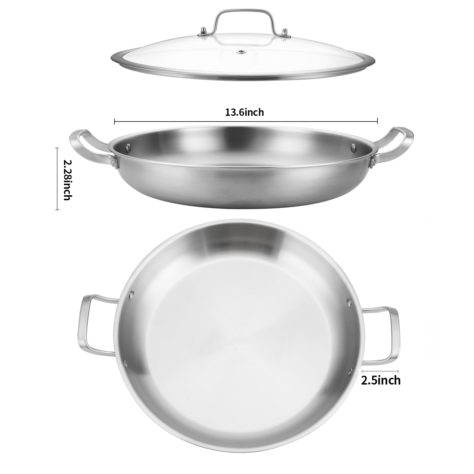 Padella Paella In Acciaio Inox 34 Cm - Per Feste E Cucina All'aperto, 8-10 Porzioni - Foto 5