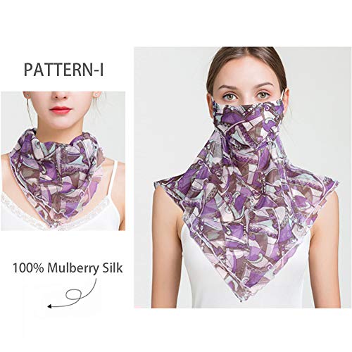 Zylioo Women's 100% Mulberry Silk Pattern Scarves Sun Shade Face Covers Multipurpose Head-wrap Scarf2