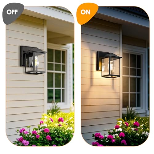 Image of MATAMEYE Outdoor Wall Lantern, Exterior Waterproof Wall Sconce Light Fixture, Black Front Door Mounted Lighting with Clear Glass, Anti-Rust Porch Lamp (Pack of 2)