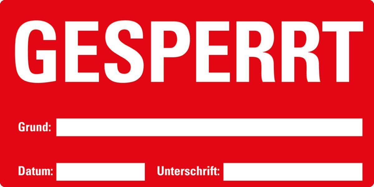 Etikett GESPERRT, beschriftbar, rot, Haftpapier, ablösbar, 148x74mm, 500/Rolle