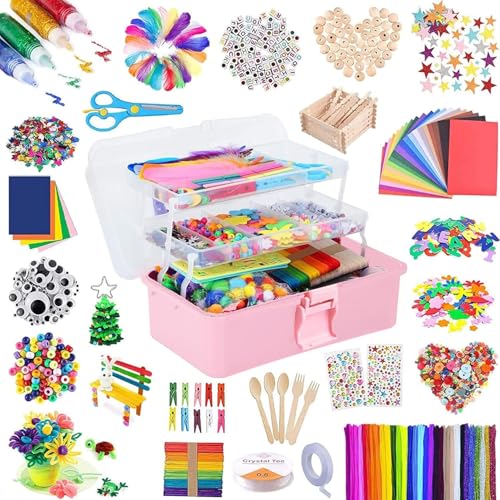 Drookaen Bastelkoffer Kinder, 3000+Stück DIY Bastelset Kinder, Bastelzubehör Bastelmaterial Scrapbooking, Bastelbedarf für Bastelset Mädchen Jungen 4 5 6 7 8 Jahre Geschenk