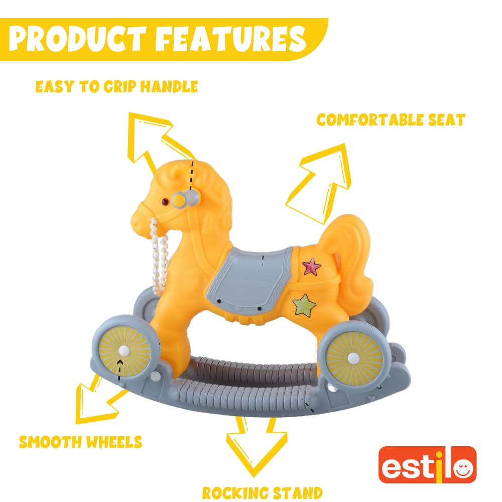 Estilo 2-in-1 Baby Horse Rider | Premium Heavy Duty Rocking Horse & Ride-On Toy for Kids | Rocker for 1-5 Years Boys & Girls | Indoor Outdoor Toddler Ride-on with Comfortable Seat & Safety Handles 1