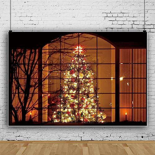Albero di Natale Fotografia Sfondo Finestra Candela Luce Scena Foto Sfondi Regali di Partito Casa Vigilia di Decorazione Photo Booth Studio Oggetti di 220x150cm