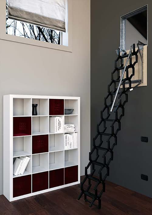 Scala Retrattile a Parete in Acciaio da 0.29m a 0.39m di Larghezza, Lunghezza Aggiustabile da 2.45m a 3.00m, Portata Massima 260kg, Nero