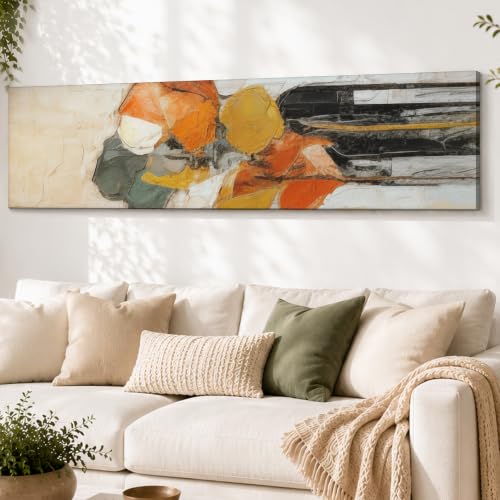 Image of Large Stretched Canvas Painting, Panel Wall Painting Colorful Abstract Luxury Paintings for Home Decoration, Living room, Bedroom and Office Decor (Orange, 12x46 Inch)