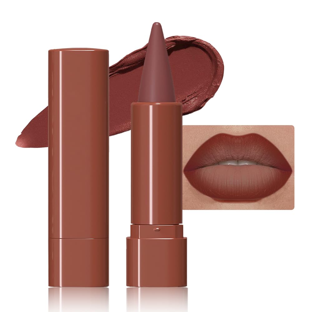 Reddish Brown Gradient Matte Lip Liner Pencil Crayon for Women - Waterproof Smudge-Proof Kissproof Long-Wear Lip Pencil,Flawless Contour Ombre Effect Lip Crayon,Creamy Pigmented Lip Liner 03# A-03# Reddish Brown