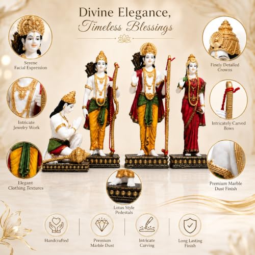 Image of ARMONIA Ram Darbar with Ram, Laxman, Sita & Hanuman Murti Idol Statue for Home Decor Temple | Marble Dust Finish- Multicolour - 22 cm | Best Gift for Wedding & Housewarming (Including Cloth)