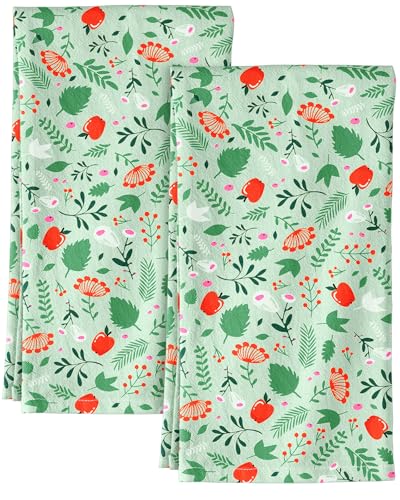 Miss Adola 150GSM Flour Sack Kitchen Towels Set of 2, Green Leaf Fruit