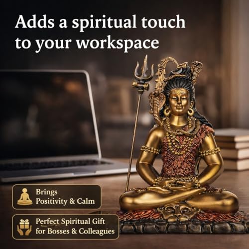 Image of ARMONIA Lord Shankar Idol Shiv Ji Murti Mahadev Statue for Home Decor Pooja Room Office Temple | Antique Finish Polystone 9 inch| Detachable Trishul |Gift for Housewarming (Including Cloth)