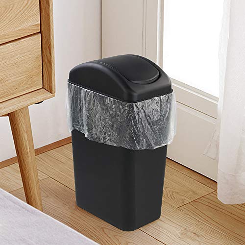 Image of Farmoon 3.5 Gallon /14 L Slim Swing Lid Trash Can for Office Study Bathroom | Small, Black Garbage Bin