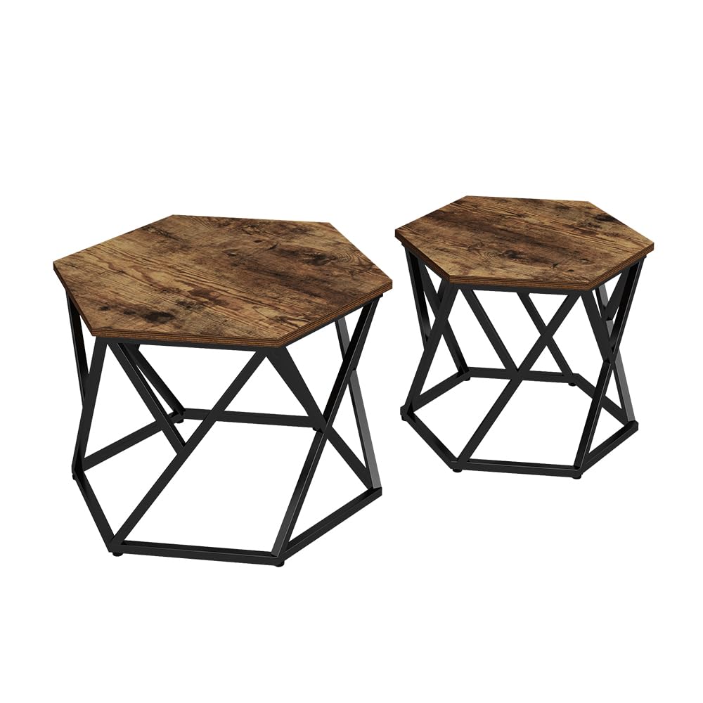 Vicco Couchtisch-Set Fyrk, Eiche rustikal, 57 x 57 cm 2er-Set, platzsparend zusammenklappbar und vielseitig kombinierbar