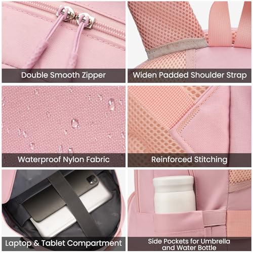 Image of YAMTION School Backpack for Teen Girls,Cute Kid Bookbag for Back to School Student Fit 17.3 Inch Laptop College Travel,Pink