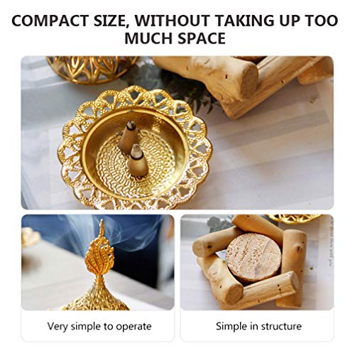 SOLUSTRE Queimador de incenso de metal chinês suporte de incenso dourado vintage antigo fornalha par