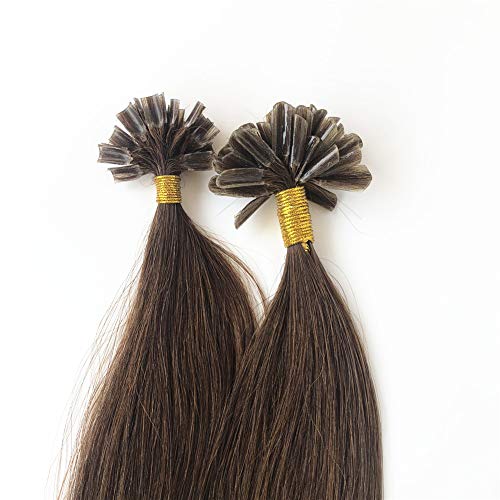 ZZRRYY Top Grade 18 Inch Keratin Pre Bonded U Tip Human Hair Extensions, 80 Strands, 0.5g/S, 40g, Remy Human Hair, Light Brown (U Tip 18" #6, 0.5g/s 40g)