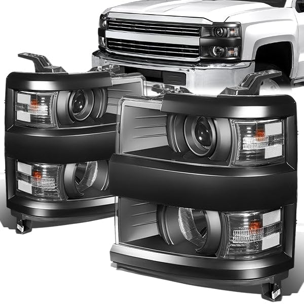 D SOLUTIONS Projector Headlight Assembly Compatible with Chevy Silverado 2500 3500 HD 2015-2019 Left Right Factory Style Headlamp Set Black Housing Clear Corner GM2502416 GM2503416 23172788