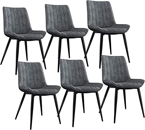 SJIALEN Modern PU Leather Dining Chairs Set of 6, for Office Lounge Kitchen Bedroom Chairs Sturdy Metal Legs Makeup Chair Kitchen Chair (Color : Light Gray, Size : Black Legs)