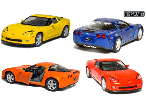 KiNSMART 2007 Corvette Z06 5inch 1:36 Scale 5 Inch Die Cast Metal Model American Muscle Toy Car. Pullback Action Set of 4