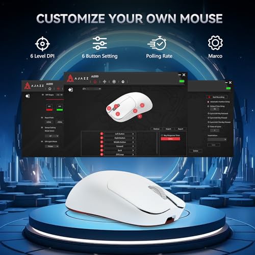 AJAZZ AJ099 SUPERLICHT Kabellose Gaming-Maus,Ultraleicht (56g),PixArt Sensor PAW3311, 12000 DPI, 2.4G/USB-C Wired Gaming-Mäuse,6 Programmierbare Tasten,200 Stunden Akkulaufzeit,für PC/MAC/PS4 – Weiß – Bild 6