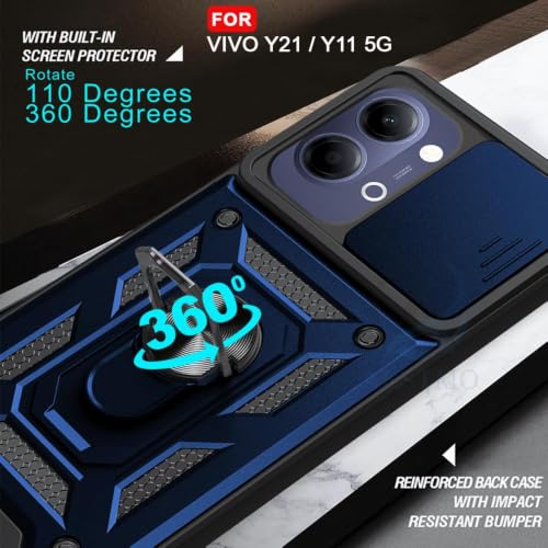 Image of AIBEX Back Cover Compatible for Vivo T5 Lite 5G / Y21 5G / Y11 5G / Iqoo Z11 Lite 5G | D10 Tough Armor Case | Sliding Camera Shield | 360 Protection |Kickstand Ring Holder|Military-Grade Bumper Case