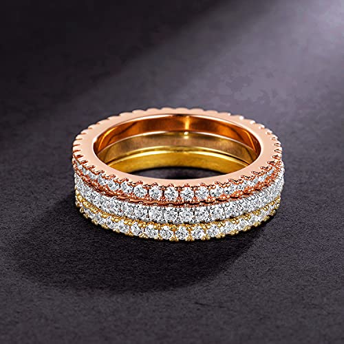 MDFUN Tri-Color Gold Plated Cubic Zirconia Band Stackable Promise Ring 3 PCS Set3