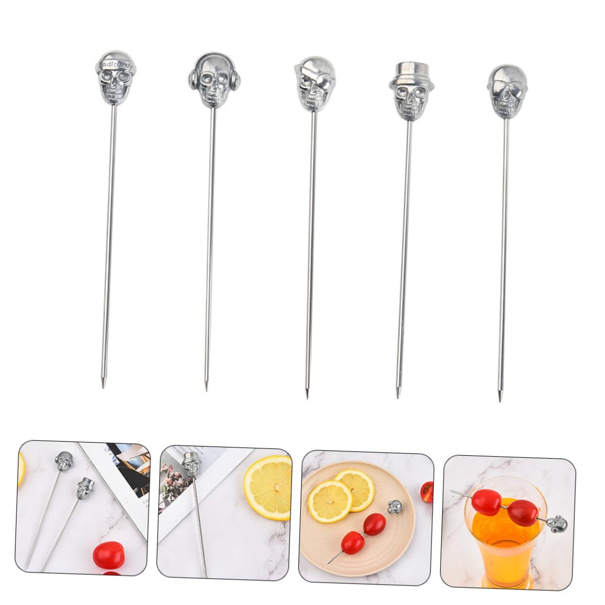 Alipis 25 Pcs Tête De Mort Cueillette De Fruits Pics À Fruits Adultes Sandwich Brochettes Martini Olives Squelette Cocktail Pics Fête d'anniversaire Gâteau Décor Nourriture