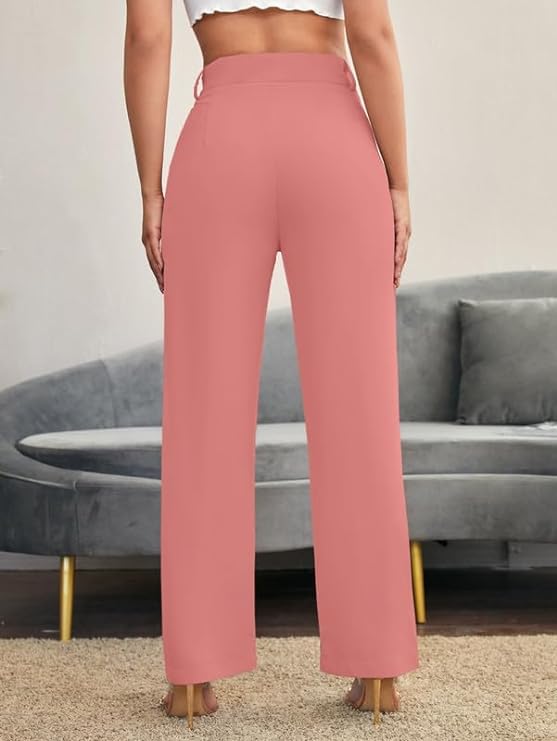 Image of Women's Poly Cotton Trousers Pants Relaxed Fit Boot Cut Ribbed Bell Bottom Trousers for Women
