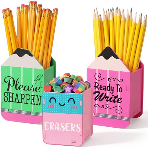 Image of DoubleFill 3 Pcs Sharp Dull Pencil Holder, Pink Green Ready to Write