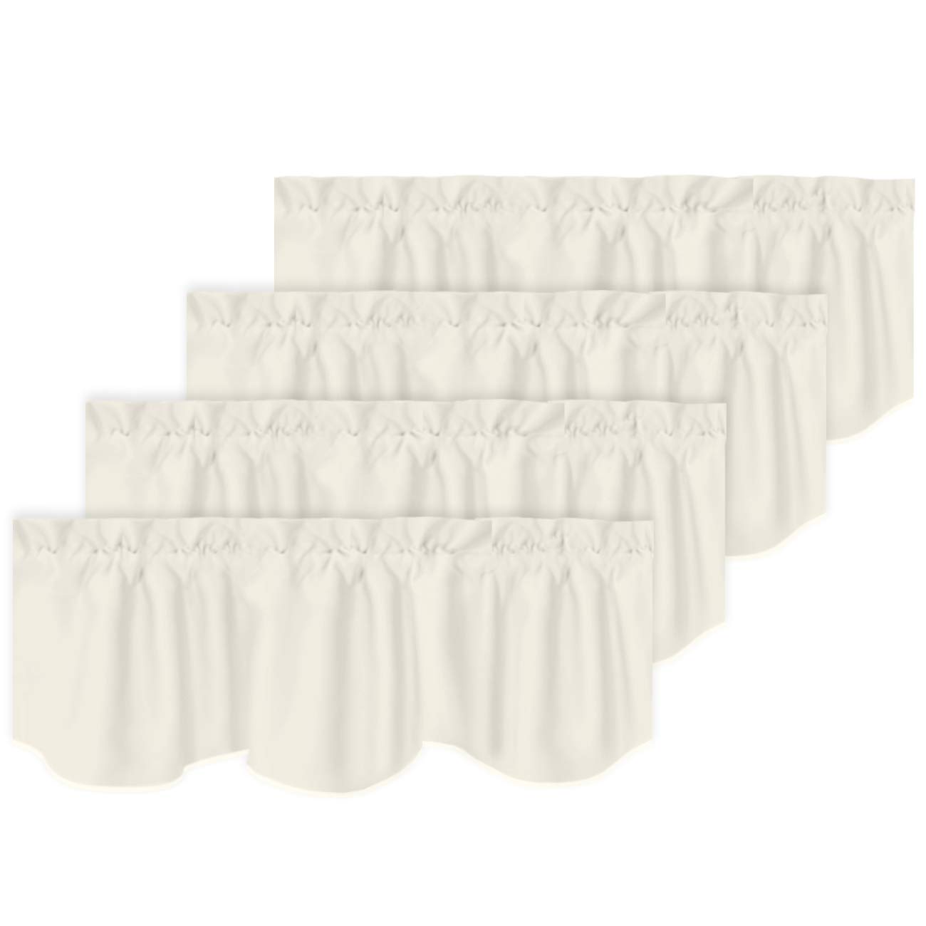 Turquoize Cream Beige Rod Pocket Scalloped Valances for Windows Blackout Solid Scalloped Valance Curtains Drapes for Kitchen/Living Room, 52" x 18"