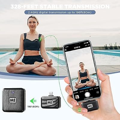 Wireless Lavalier Microphone for iPhone iPad Phone, MFi Certified, Noise Cancellation, Gain Control, 196ft Transmission, Wireless Lapel Podcast Microphone Mic for Video Recording Vlog Live Streaming