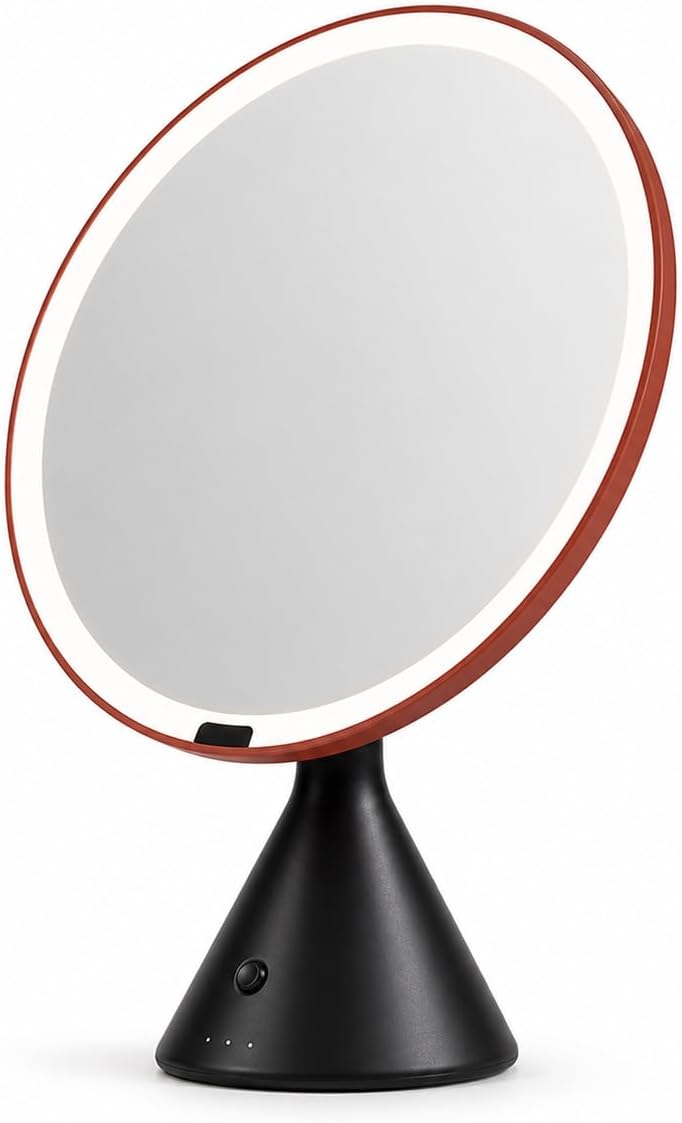 SEQ Terracotta LED Makeup Mirror with Infrared Sensor – Touch Control Knob, Adjustable Brightness & Color Modes, Anti-Glare Lighting, 360° Adjustable Vanity Mirror with Power Adapter