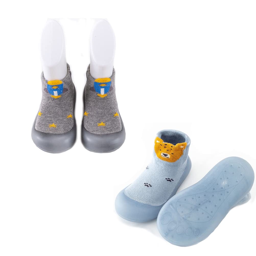Lot De 2 Paires De Chaussons Antidérapants Pour Bébé - Taille 18-27 Mois, Motifs Mignons, Semelle TPE Douce