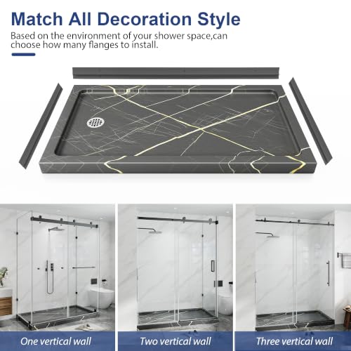 Image of KPUY 54'' X 34'' Shower Base Pan with Reversible Install, Blackish-gray