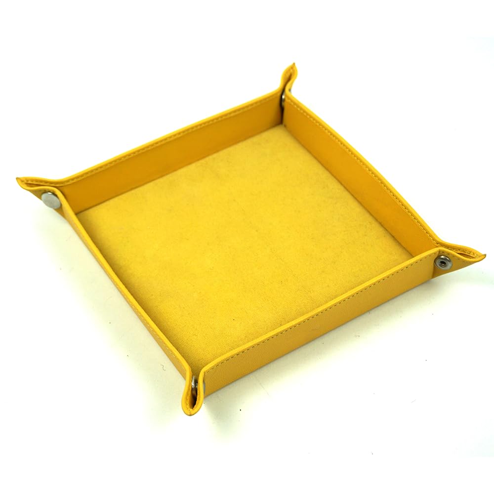 The London Homeware Company, Sunshine Glow Jewelry Tray: Yellow Faux Leather with Soft Felt Lining, L 20cm x W 20cm x H 3cm