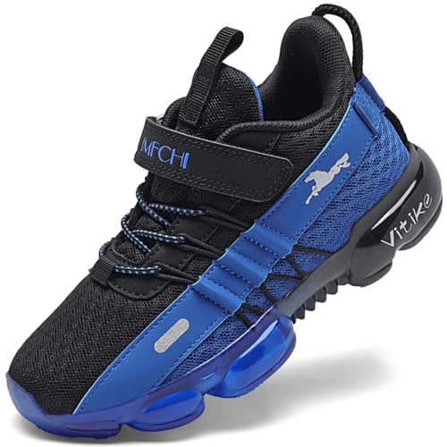 JMFCHI Kinder Turnschuhe Jungen Sportschuhe Kinderschuhe Mädchen Hallenschuhe Outdoor Laufschuhe Sneaker Bequem Atmungsaktiv rutschfest Schwarz Blau gr 37
