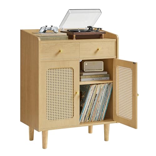 VASAGLE BOHOVEN Collection - Buffet Cabinet, Sideboard Storage Cabinet with Rattan-Like Doors and Drawers, Accent Cabinet, Adjustable Shelf, Boho Style, for Living Room, Oak Beige