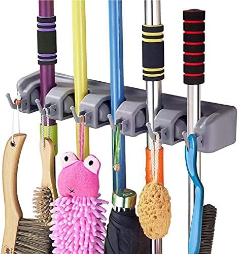 GopinathEcom Wall Mounted Mop And Broom Holder With 5 Slots And 6 Hooks Heavy Duty Organizer Rack For Kitchen Bathroom Garage Garden Tool Storage Abs Plastic Multipurpose Cleaning Supplies Stand-image-13