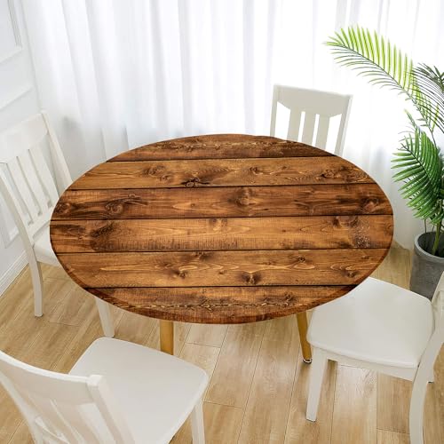 Treer Toalha de mesa redonda anti-manchas, toalha de mesa redonda com rebordo elástico ajustável 3D, mesa de madeira, toalhas de mesa de mesa, lavável toalhas de mesa para piquenique e sala de jantar,