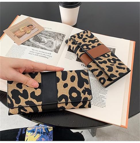 Leopard Print Wallet for Women Cheetah Print Envelope Clutch Purse Leopard Credit Card Holder RFID Blocking (Long Black)4