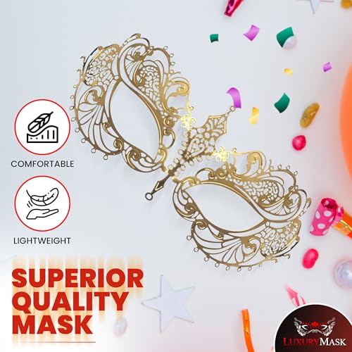 Image of Masquerade Mask for Women with Rhinestones - Elegant Metal Half Face Mask for Masquerade Parties, Mardi Gras, & Themed Events