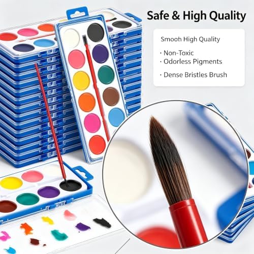 Watercolor Paint Set 36 Pack 12 Washable Watercolor Paint Bulk Color Paint with Brushes for Party Favors Back to Supplies Activities & Classroom Prizes for Use - 4