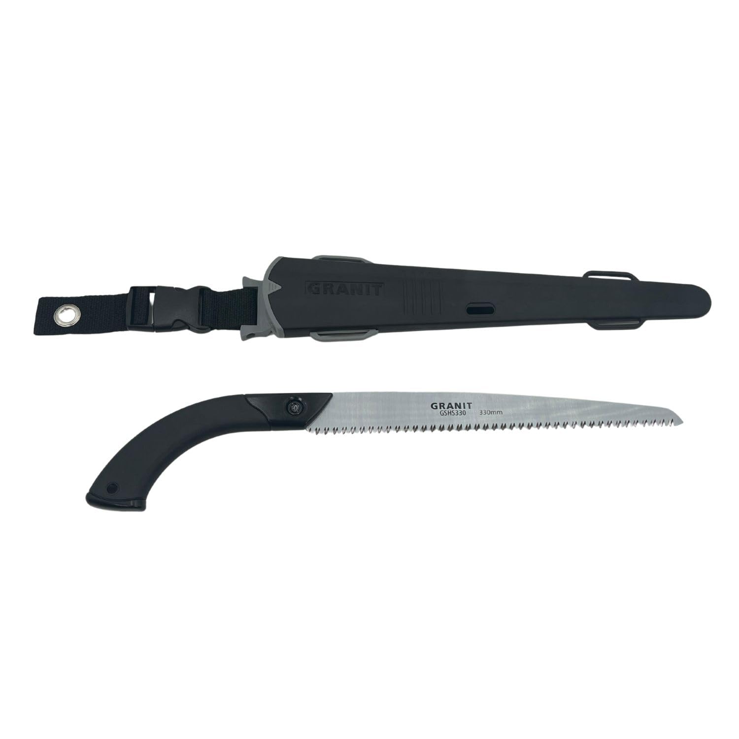 GRANIT Scie à élaguer avec étui pour épée en acier trempé pour jardin, fruitier et forêt, lame de scie en acier 240-330 mm, scie à main (330 droit)