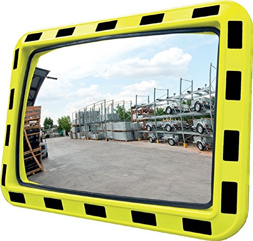 VERKEHRSSPIEGEL 80x60cm Gewölbter Industrie Spiegel mit Schwarze Reflexstreifen Sicherheitsspiegel Convex Taffic Mirror Beobachtungsspiegel