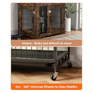 GAOMON 2024 New 27.2” Dog Crate Furniture, Heavy-Duty Wooden Large Dog Kennel with Removable Tray and Wheels, Double-Doors Dog Cage End Table, Modern Indoor Dog House for Small Dogs, Rustic Gray