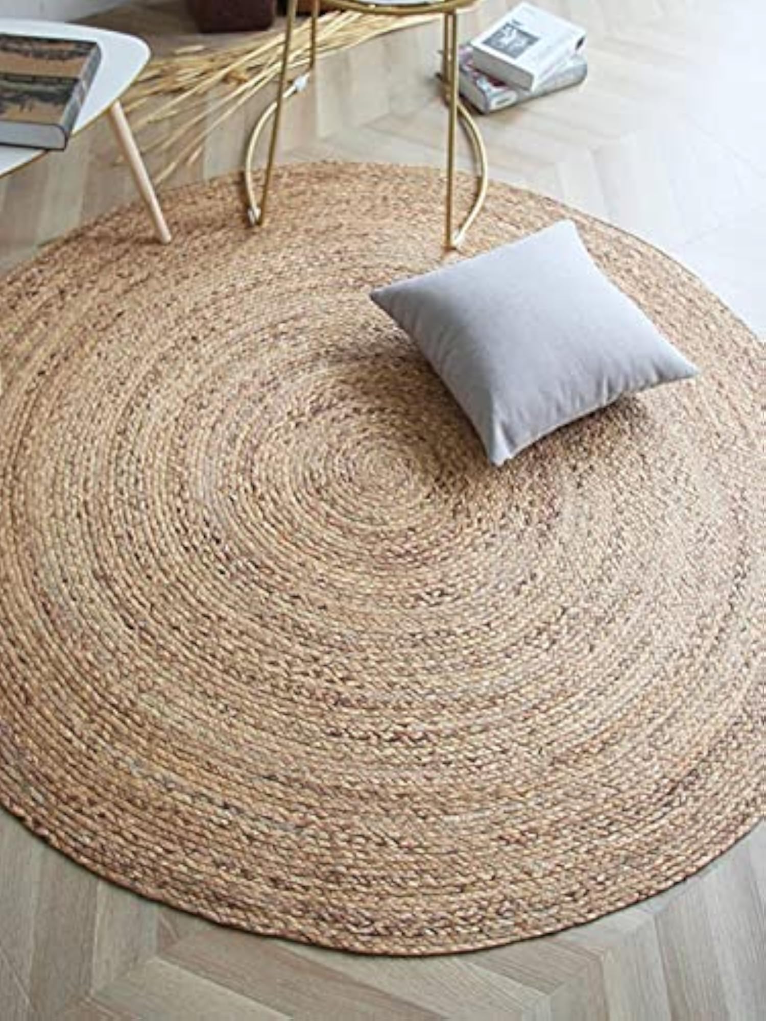 Handwoven Jute & Cotton Round Area Rug, 110 cm